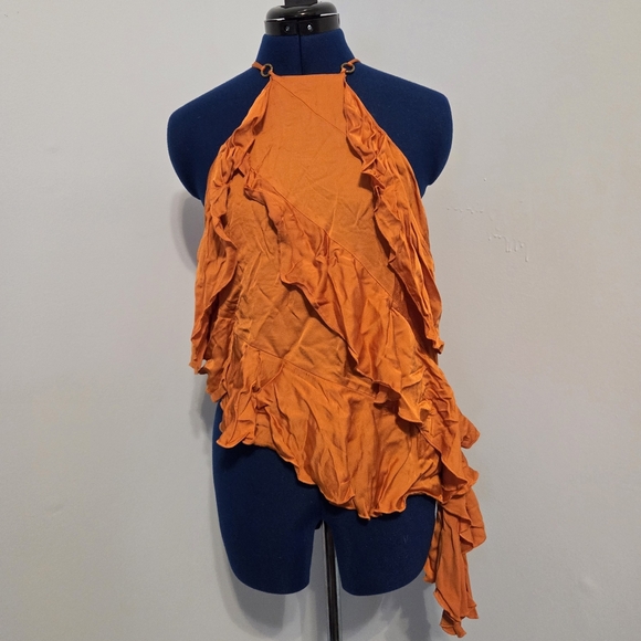 Orange Asymmetrical Satin Ruffle Tank Top Size XS - Picture 1 of 6